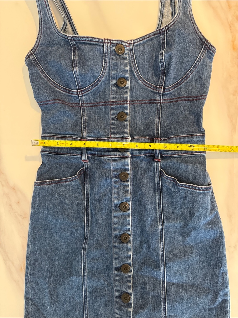 3x1 Denim Shannon Dress Button-Front Jeans Mini Dress Medium Kyla Blue Wash - Picture 9 of 16